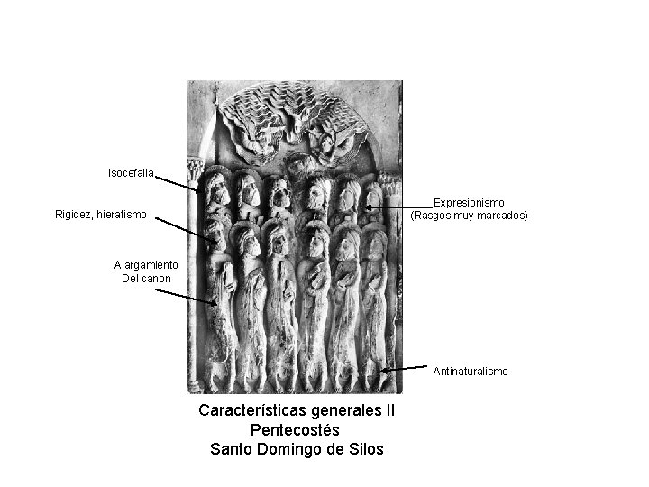 Isocefalia Expresionismo (Rasgos muy marcados) Rigidez, hieratismo Alargamiento Del canon Antinaturalismo Características generales II