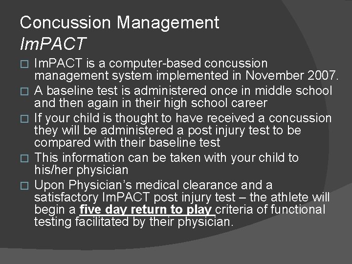 Concussion Management Im. PACT � � � Im. PACT is a computer-based concussion management Concussion Management Im. PACT � � � Im. PACT is a computer-based concussion management