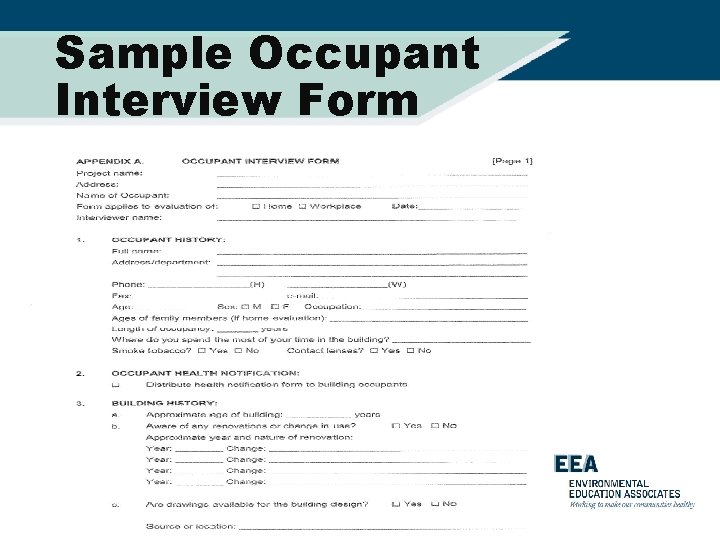 Sample Occupant Interview Form 