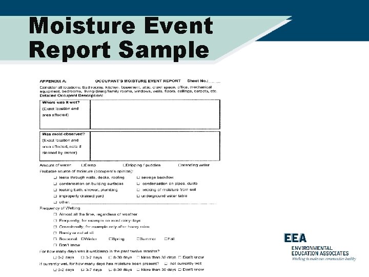 Moisture Event Report Sample 