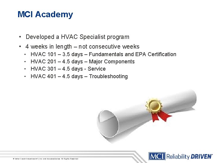 MCI Academy • Developed a HVAC Specialist program • 4 weeks in length –