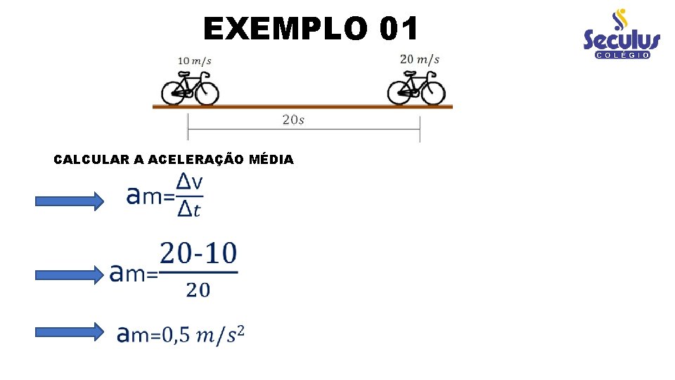 EXEMPLO 01 CALCULAR A ACELERAÇÃO MÉDIA 