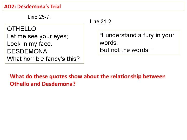 AO 2: Desdemona’s Trial Line 25 -7: OTHELLO Let me see your eyes; Look