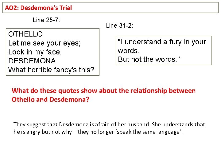 AO 2: Desdemona’s Trial Line 25 -7: OTHELLO Let me see your eyes; Look