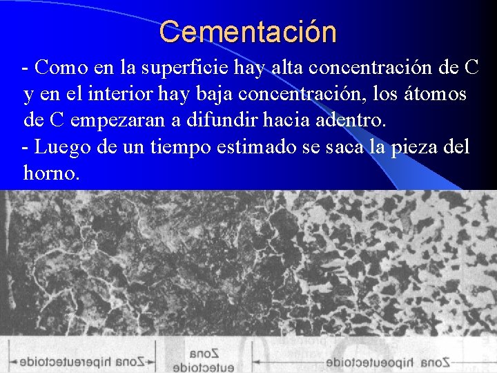 Cementación - Como en la superficie hay alta concentración de C y en el