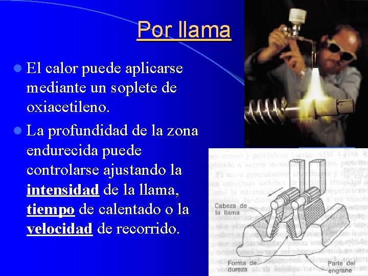 Por llama l El calor puede aplicarse mediante un soplete de oxiacetileno. l La