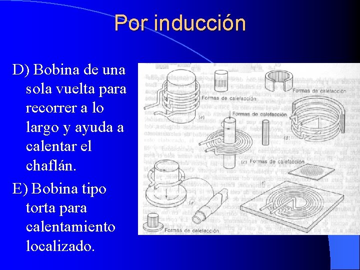 Por inducción D) Bobina de una sola vuelta para recorrer a lo largo y