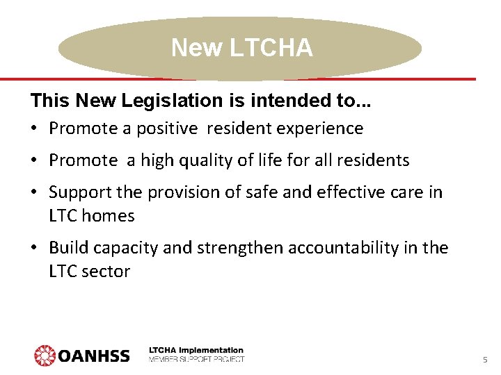 New LTCHA This New Legislation is intended to. . . • Promote a positive