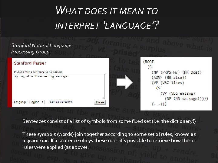 WHAT DOES IT MEAN TO INTERPRET ‘LANGUAGE’? Stanford Natural Language Processing Group. Sentences consist