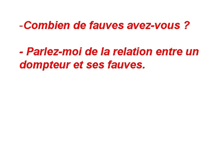 -Combien de fauves avez-vous ? - Parlez-moi de la relation entre un dompteur et -Combien de fauves avez-vous ? - Parlez-moi de la relation entre un dompteur et