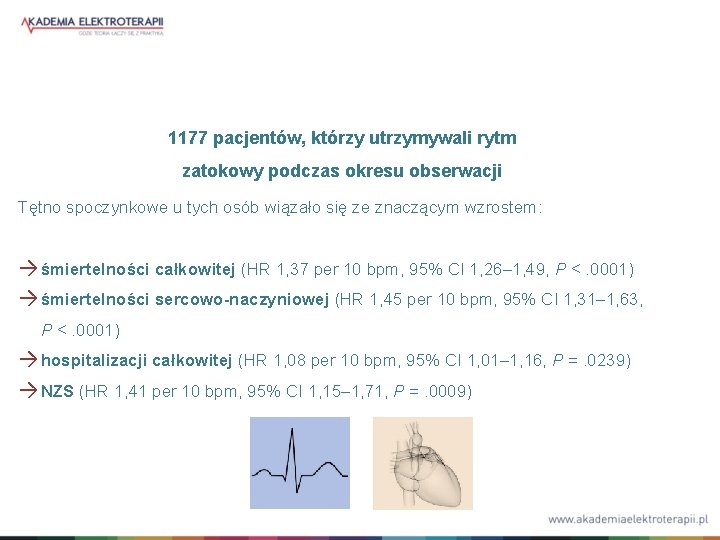 1177 pacjentów, którzy utrzymywali rytm zatokowy podczas okresu obserwacji Tętno spoczynkowe u tych osób