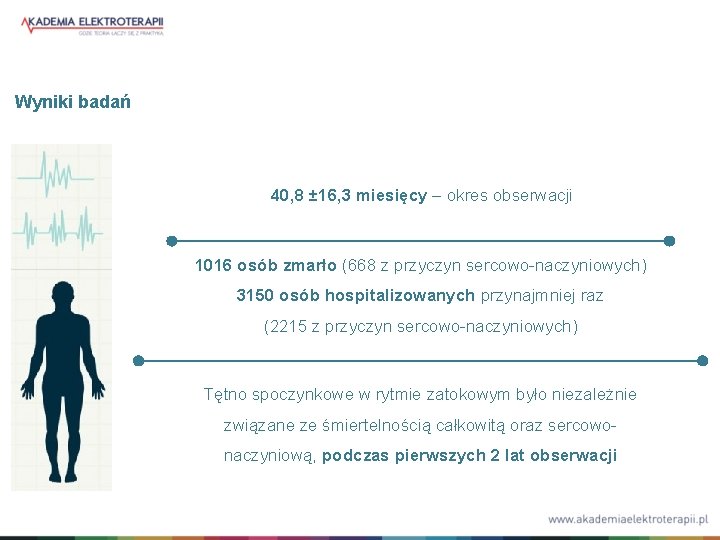 Wyniki badań 40, 8 ± 16, 3 miesięcy – okres obserwacji 1016 osób zmarło