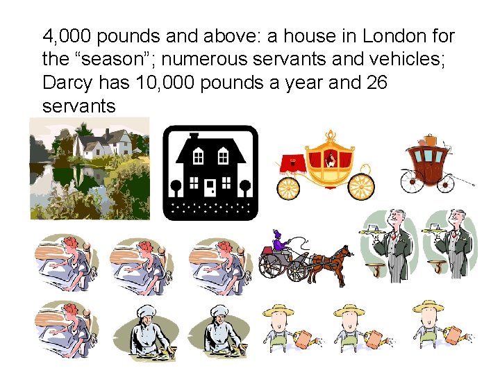 4, 000 pounds and above: a house in London for the “season”; numerous servants