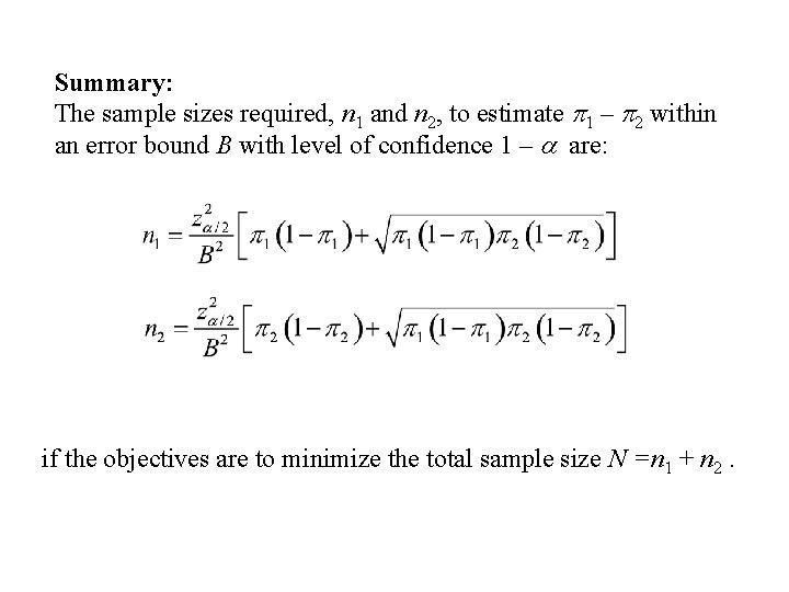 Summary: The sample sizes required, n 1 and n 2, to estimate p 1