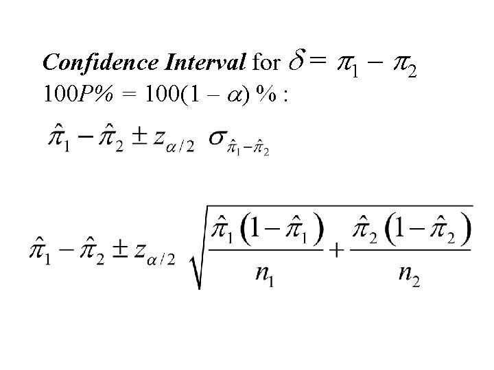 Confidence Interval for d 100 P% = 100(1 – a) % : = p