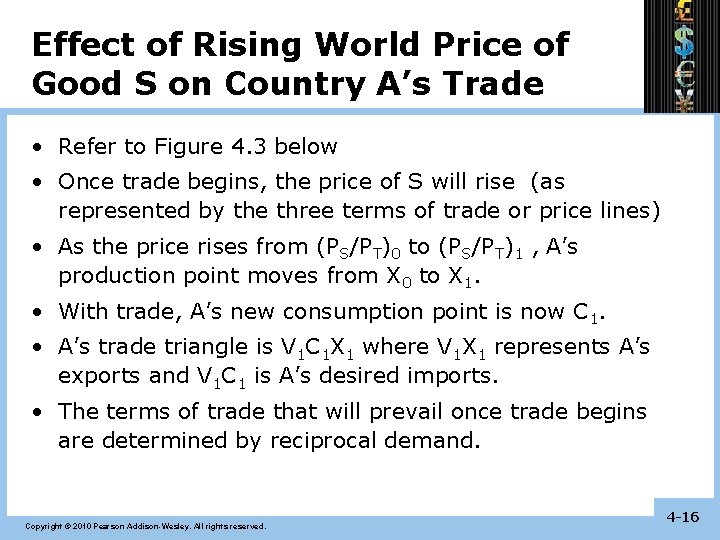 Effect of Rising World Price of Good S on Country A’s Trade • Refer