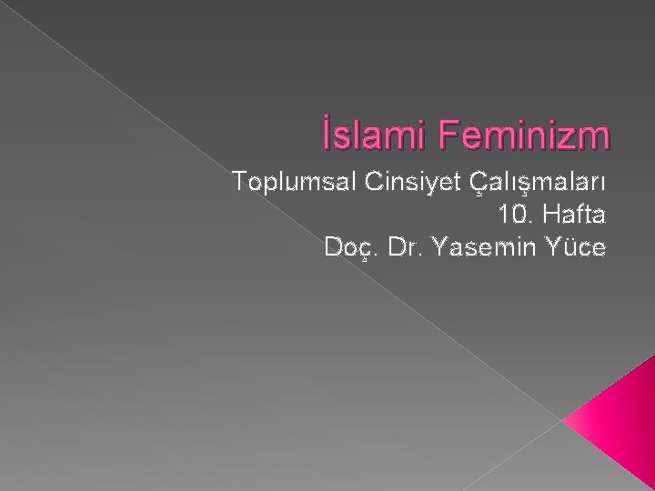 İslami Feminizm Toplumsal Cinsiyet Çalışmaları 10. Hafta Doç. Dr. Yasemin Yüce 