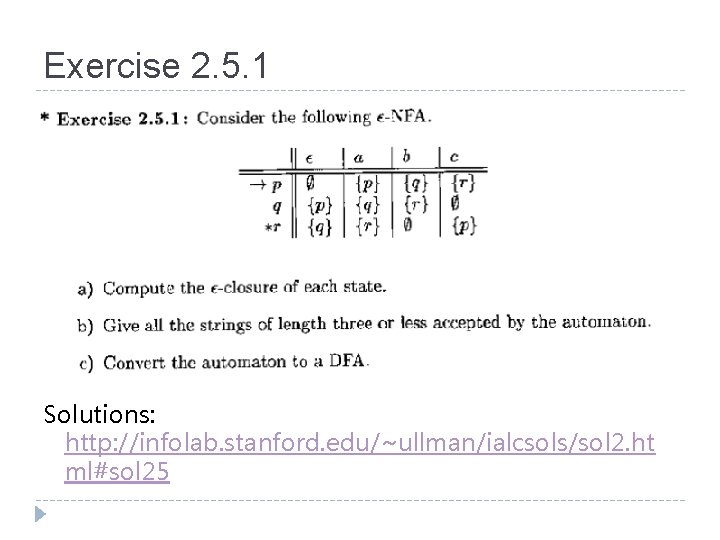 Exercise 2. 5. 1 Solutions: http: //infolab. stanford. edu/~ullman/ialcsols/sol 2. ht ml#sol 25 