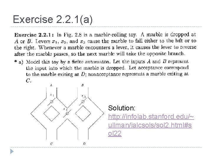 Exercise 2. 2. 1(a) Solution: http: //infolab. stanford. edu/~ ullman/ialcsols/sol 2. html#s ol 22