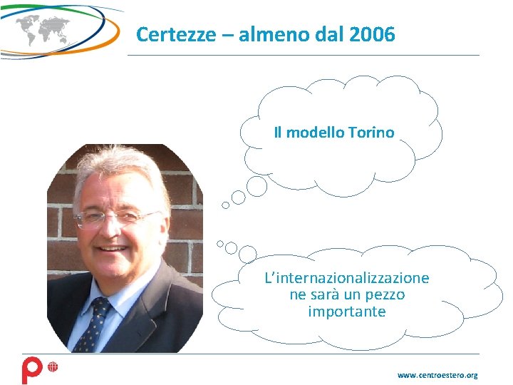 Certezze – almeno dal 2006 Il modello Torino L’internazionalizzazione ne sarà un pezzo importante
