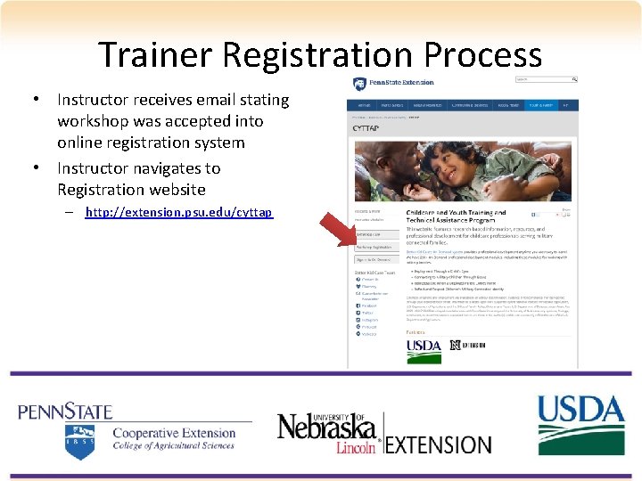 Trainer Registration Process • Instructor receives email stating workshop was accepted into online registration