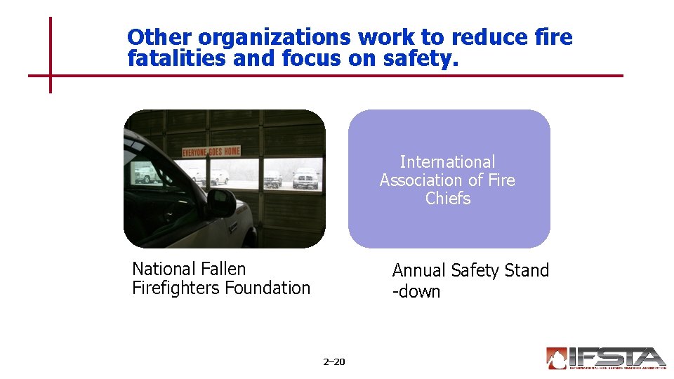 Other organizations work to reduce fire fatalities and focus on safety. International Association of