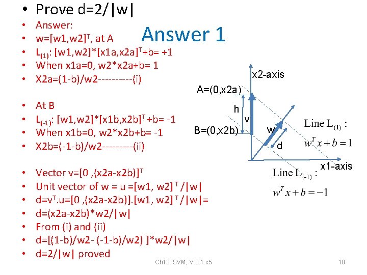  • Prove d=2/|w| • • • Answer: w=[w 1, w 2]T, at A