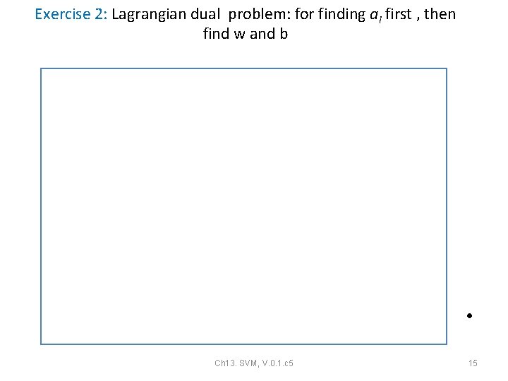 Exercise 2: Lagrangian dual problem: for finding ai first , then find w and Exercise 2: Lagrangian dual problem: for finding ai first , then find w and