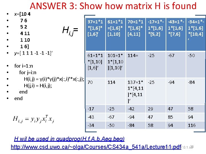 ANSWER 3: Show matrix H is found • • x=[10 4 76 52 4 ANSWER 3: Show matrix H is found • • x=[10 4 76 52 4