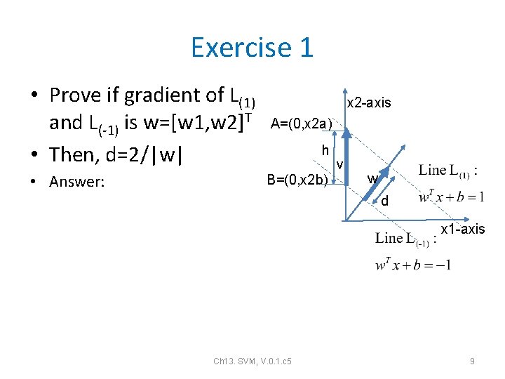 Exercise 1 • Prove if gradient of L(1) and L(-1) is w=[w 1, w Exercise 1 • Prove if gradient of L(1) and L(-1) is w=[w 1, w