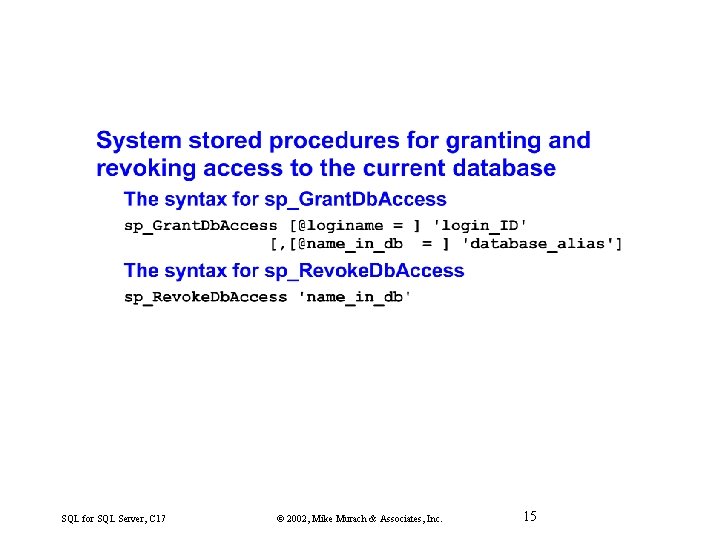 SQL for SQL Server, C 17 © 2002, Mike Murach & Associates, Inc. 15