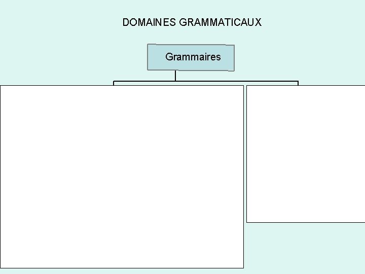 DOMAINES GRAMMATICAUX Grammaires Alogiques Logiques Spéculatives Rhétoriques Générale Générative Descriptives Systéma tiques Scolaires Normatives