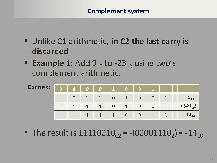 Complement system § Unlike C 1 arithmetic, in C 2 the last carry is