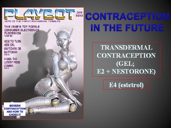 CONTRACEPTION IN THE FUTURE TRANSDERMAL CONTRACEPTION (GEL; E 2 + NESTORONE) E 4 (estetrol)