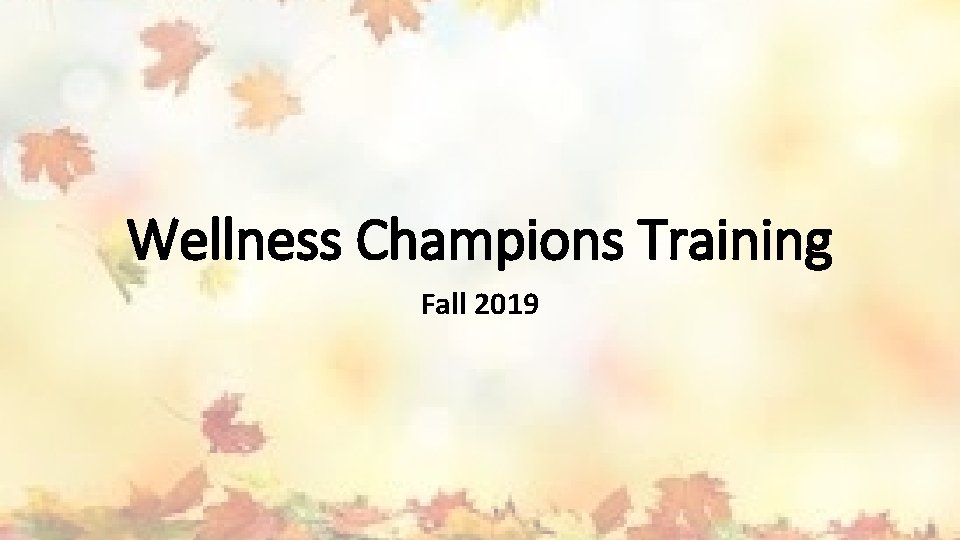 Wellness Champions Training Fall 2019 