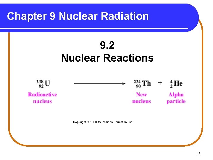 Chapter 9 Nuclear Radiation 9. 2 Nuclear Reactions Copyright © 2009 by Pearson Education,