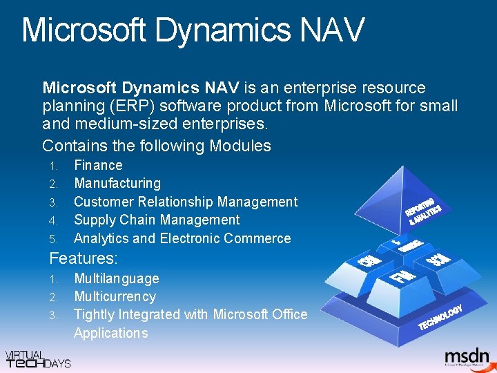 Microsoft Dynamics NAV is an enterprise resource planning (ERP) software product from Microsoft for