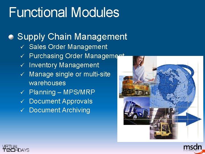 Functional Modules Supply Chain Management ü ü ü ü Sales Order Management Purchasing Order