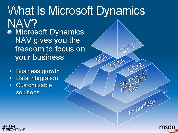 What Is Microsoft Dynamics NAV? Microsoft Dynamics NAV gives you the freedom to focus