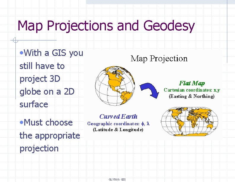 Map Projections and Geodesy • With a GIS you still have to project 3