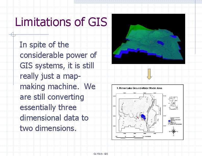 Limitations of GIS In spite of the considerable power of GIS systems, it is