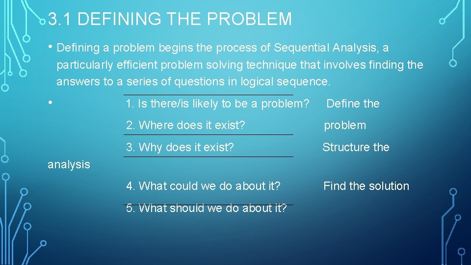 3. 1 DEFINING THE PROBLEM • Defining a problem begins the process of Sequential