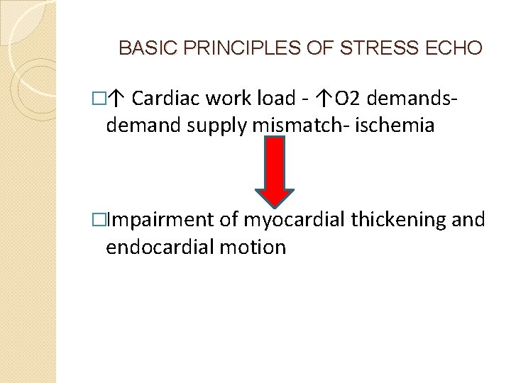 BASIC PRINCIPLES OF STRESS ECHO �↑ Cardiac work load - ↑O 2 demands- demand