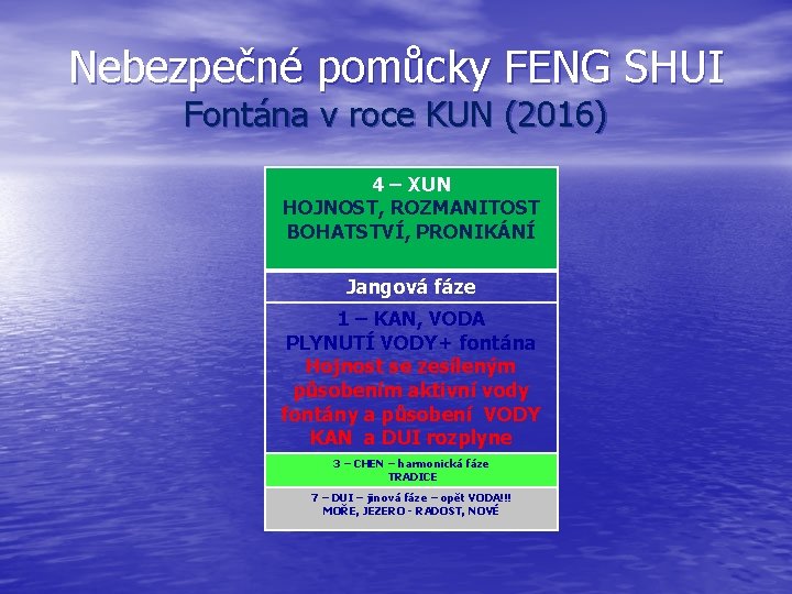 Nebezpečné pomůcky FENG SHUI Fontána v roce KUN (2016) 4 – XUN HOJNOST, ROZMANITOST