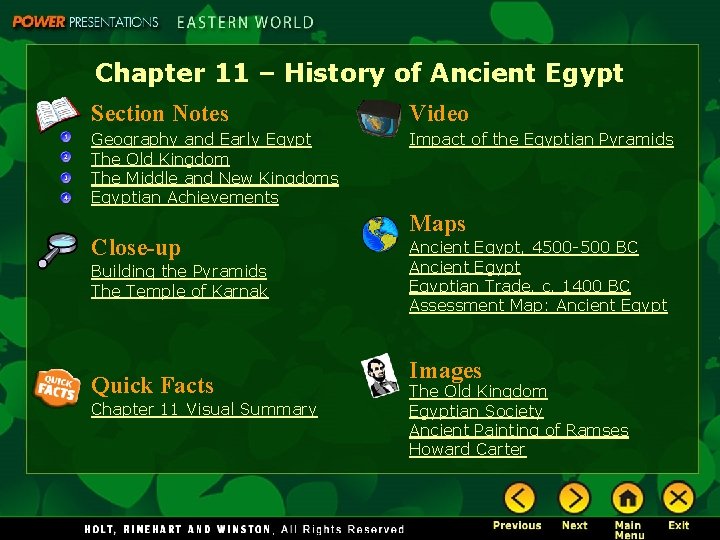 Chapter 11 – History of Ancient Egypt Section Notes Video Geography and Early Egypt