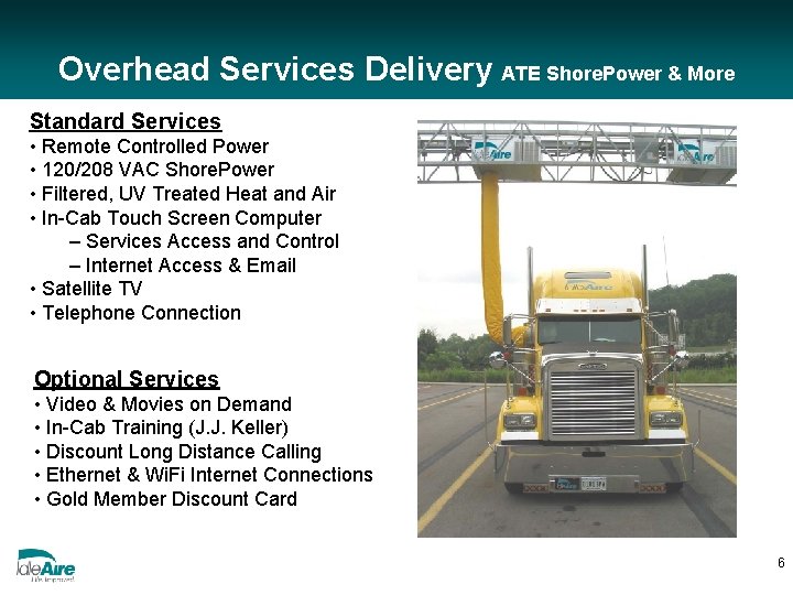 Overhead Services Delivery ATE Shore. Power & More Standard Services • Remote Controlled Power