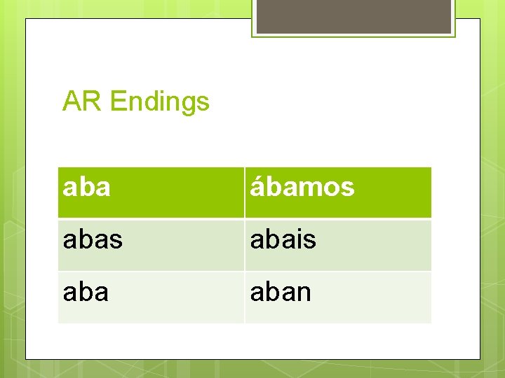 AR Endings aba ábamos abais aban 