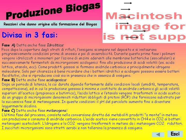 Reazioni che danno origine alla formazione del Biogas Divisa in 3 fasi: Fase A)