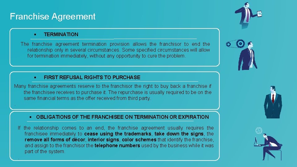 Franchise Agreement § TERMINATION The franchise agreement termination provision allows the franchisor to end
