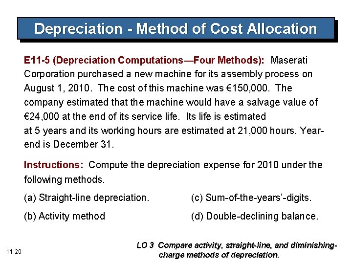 Depreciation - Method of Cost Allocation E 11 -5 (Depreciation Computations—Four Methods): Maserati Corporation